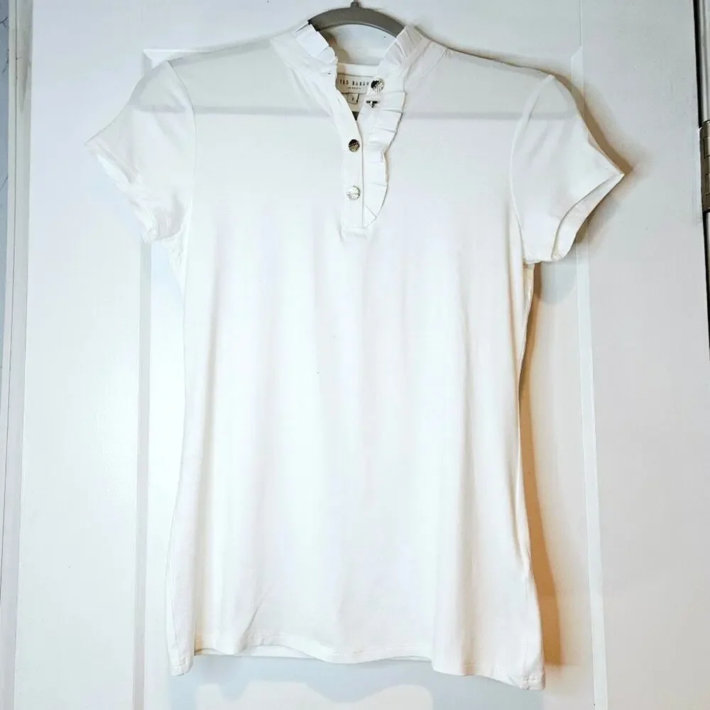 Ted Baker London Ribbon Ruffle Accent Short Sleeve Polo Shirt